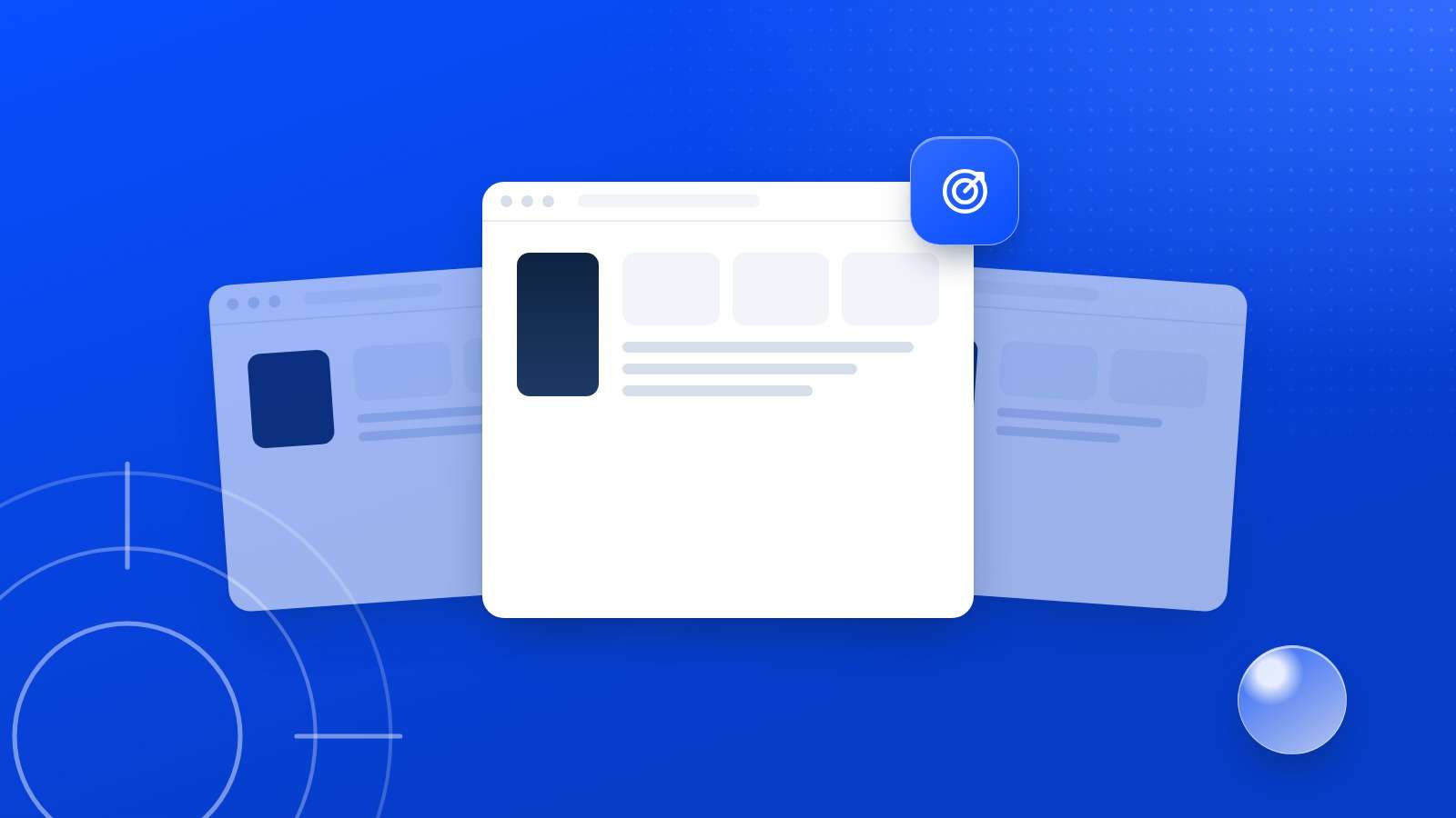 Illustration : trois fenêtres d'administration de site côte à côte, celle du milieu mise en avant
