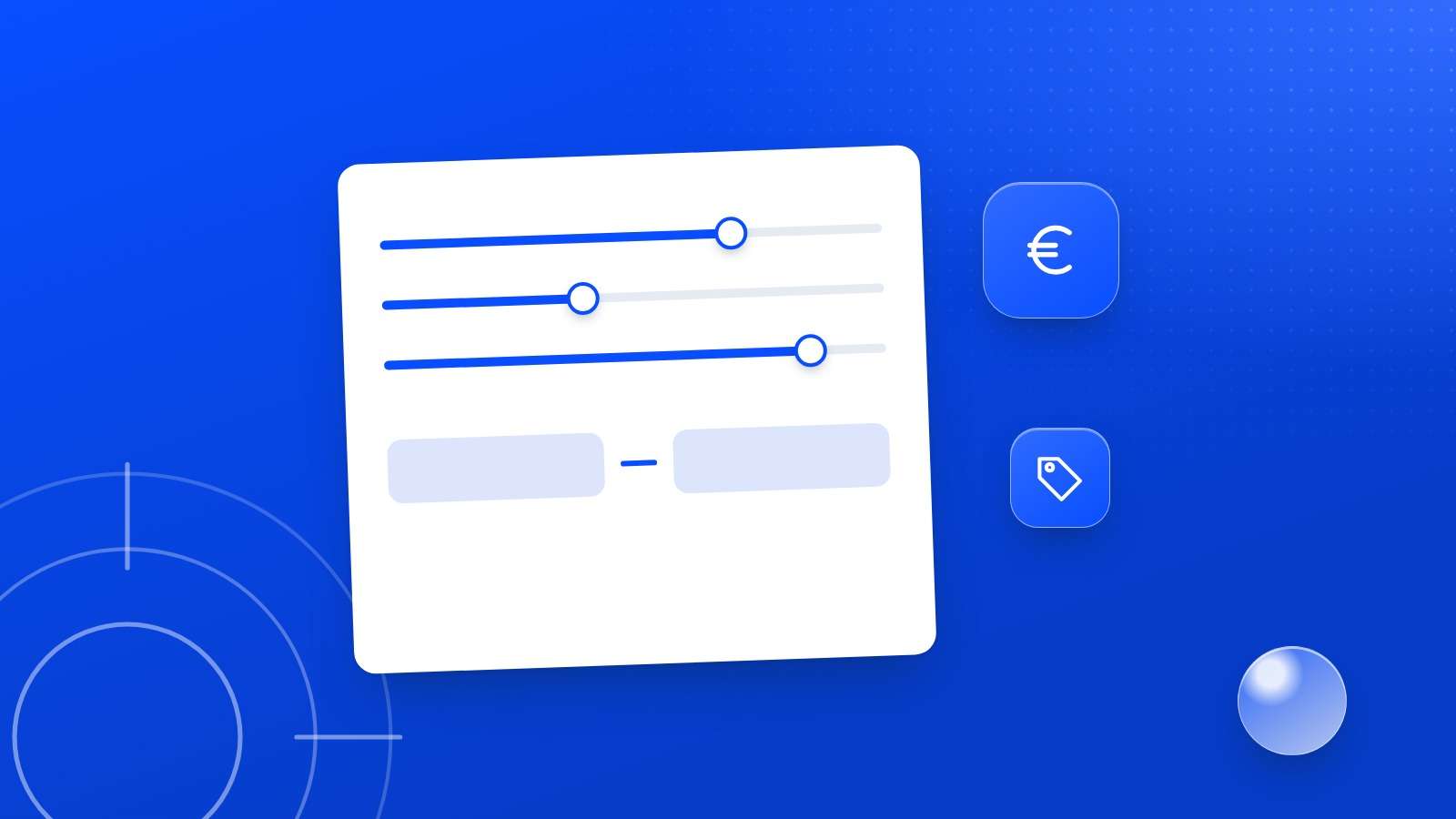 Illustration : des curseurs de réglage et une fourchette de prix, avec un symbole euro et une étiquette