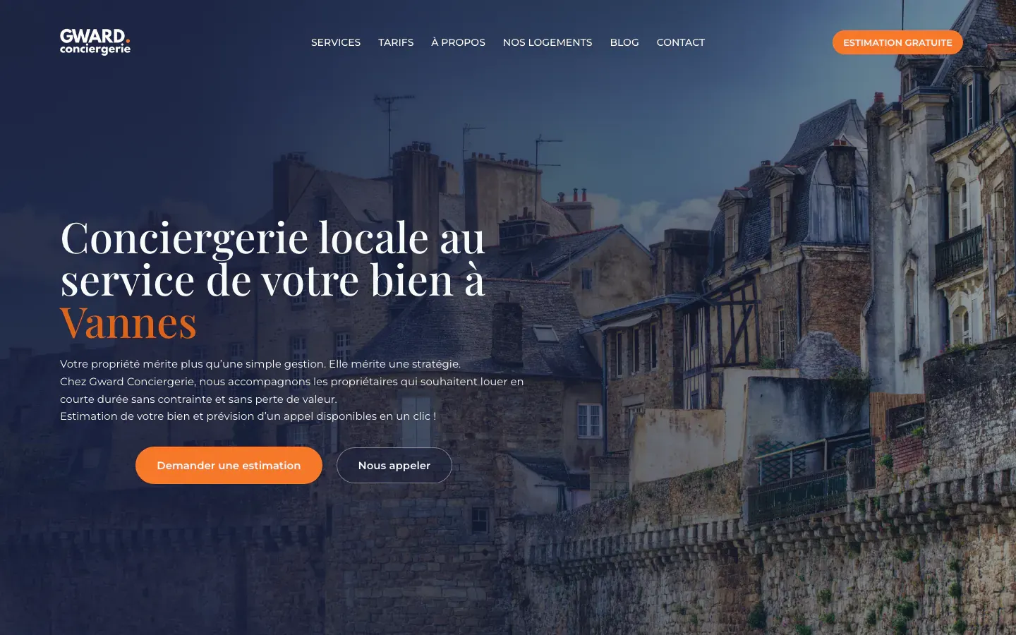 Page d'accueil du site de Gward Conciergerie, conciergerie à Vannes, réalisé par Optikom