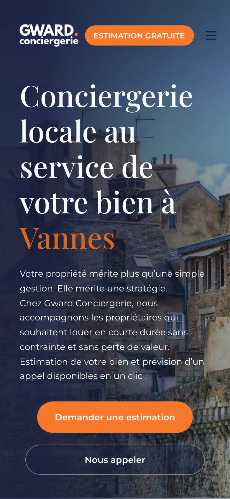 Le même site de Gward Conciergerie affiché sur téléphone