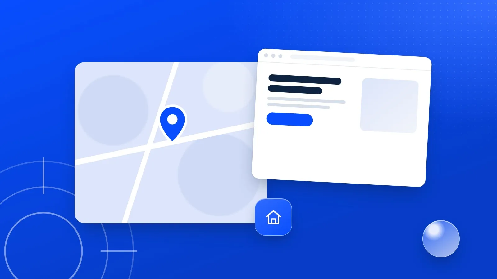 Illustration : une carte de la zone de Ploërmel avec un repère et l'écran d'un site internet