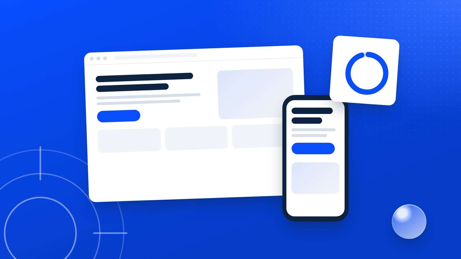 Illustration : un site internet affiché sur ordinateur et sur téléphone, avec une jauge de performance